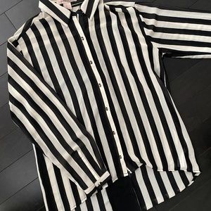 Forever 21 Sheer Collared Top with Vertical Stripes and Gold Buttons